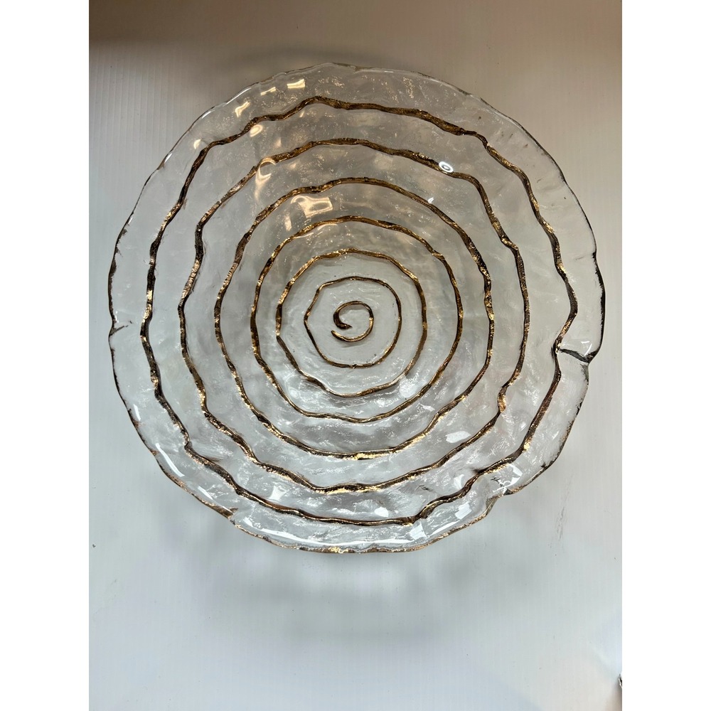 IVV 10k Gold Spiral Glacier Ice Glass Salad Mixing Serving Bowl Italy 12.5"